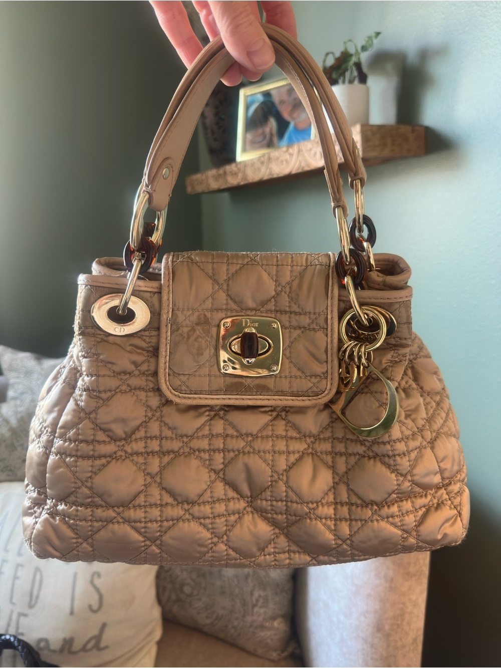 Dior Gold/Beige Quilted Bag with Gold Hardware